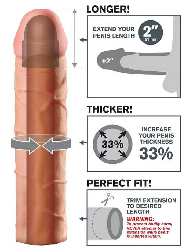 Zastřihovatelný návlek na penis. Prodloužení o 5,1 cm a zvýšení obvodu o 33